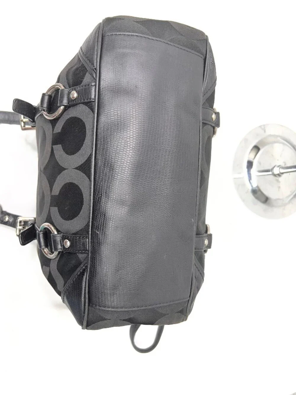 Vgt Coach Signatue Hobo Shoulder Bag Convas black brown leather trim + Scarf(4